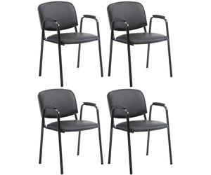 CLP Lot de 4 chaises empilables Ken Pro rembourrées avec accoudoirs, Simili Cuir. Chaises de conférence Robustes métal Noir, supporte 150 kg | Couleur Noir
