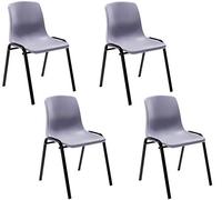 Lot de 4 chaises empilables Nowra avec assise en plastique et piètement en métal noir mat , Gris Gris G