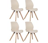 CLP Lot de 4 chaises Luna plastique tissu velours simili cuir,crème tissu