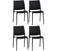 CLP Lot de 4 chaises Maya I Chaises empilables résistantes aux intempéries, supportant jusqu'à 130 kg, Couleur:Noir