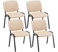 CLP Lot de 4 chaises visiteur Ken - empilables, tissu, dossier confortable, pieds métal, crème