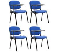 CLP Lot de 4 Chaises Visiteur Ken Tissu et Tablette Rabattable I Chaise Salle de Conférence Dossier et Assise Rembourrés, Couleur:Bleu