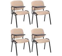 CLP Lot de 4 Chaises Visiteur Ken Tissu et Tablette Rabattable I Chaise Salle de Conférence Dossier et Assise Rembourrés, Couleur:crème