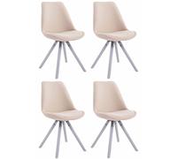 CLP Lot de 4 chaises visiteurs Toulouse Tissu Rond avec assise rembourrée et pieds ronds en bois,crème blanc