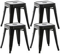 CLP Lot De 4 Tabourets Bas Armin en Métal I Sičge sans Dossier Empilable I Tabouret Bas Carré Multi Usage I Charge Max. 200 kg, Couleur:Noir