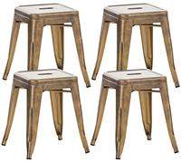 CLP Tabourets bas Armin lot de 4 – Métal, sièges sans dossier empilables, carrés, Or