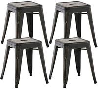 CLP Lot De 4 Tabourets Bas Armin en Métal I Siège sans Dossier Empilable I Tabouret Bas Carré Multi Usage I Charge Max. 200 kg, Couleur:Noir/Or