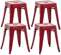 CLP Lot De 4 Tabourets Bas Armin en Métal I Siège sans Dossier Empilable I Tabouret Bas Carré Multi Usage I Charge Max. 200 kg | Couleur Rouge