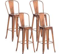 Lot De 4 Tabourets De Bar Design Aiden en Métal Robuste I Dossier Et Repose-Pied I Chaise Haute De Cuisine, Couleur:cuivre