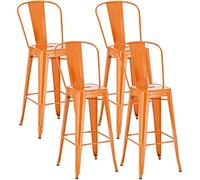 CLP Lot De 4 Tabourets De Bar Design Aiden en Métal Robuste I Dossier Et Repose-Pied I Chaise Haute De Cuisine, Couleur:Orange