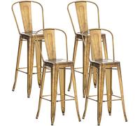CLP Lot De 4 Tabourets De Bar Design Aiden en Métal Robuste I Dossier Et Repose-Pied I Chaise Haute De Cuisine, Couleur:Or