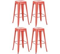 CLP Lot De 4 Tabourets De Bar Joshua I Tabouret De Bar Industriel Empilable Et Robuste I Repose-Pieds Structure A 4 Pieds I Hauteur Sičge 77 cm, Couleur:Rouge