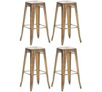 CLP Lot De 4 Tabourets De Bar Joshua I Tabouret De Bar Industriel Empilable Et Robuste I Repose-Pieds Structure A 4 Pieds I Hauteur Siège 77 cm, Couleur:Or