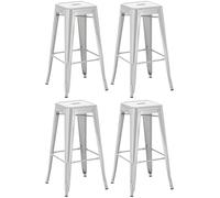 CLP Lot De 4 Tabourets De Bar Joshua I Tabouret De Bar Industriel Empilable Et Robuste I Repose-Pieds Structure A 4 Pieds I Hauteur Sičge 77 cm, Couleur:Argent