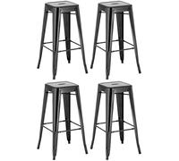 CLP Lot De 4 Tabourets De Bar Joshua I Tabouret De Bar Industriel Empilable Et Robuste I Repose-Pieds Structure A 4 Pieds I Hauteur Sičge 77 cm, Couleur:Noir