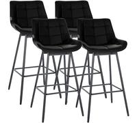 CLP Lot de 4 tabourets de Bar Weston avec Dossier, pivotement 180 degres avec Retour Automatique, Assise rembourree, Pied Metal Stable Couleur:Noir;Matériel:Similicuir