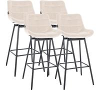 CLP Lot de 4 tabourets de Bar Weston avec Dossier, pivotement 180 degres avec Retour Automatique, Assise rembourree, Pied Metal Stable Couleur:crème;Matériel:Velours