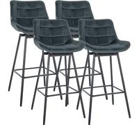 CLP Lot de 4 tabourets de Bar Weston avec Dossier, pivotement 180 degres avec Retour Automatique, Assise rembourree, Pied Metal Stable Couleur:Gris foncé;Matériel:Velours