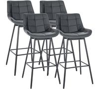 CLP Lot de 4 tabourets de Bar Weston avec Dossier, pivotement 180 degres avec Retour Automatique, Assise rembourree, Pied Metal Stable, Couleur:Gris, Matériel:Similicuir