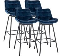 CLP Lot de 4 tabourets de Bar Weston avec Dossier, pivotement 180 degres avec Retour Automatique, Assise rembourree, Pied Metal Stable, Couleur:Bleu, Matériel:Velours