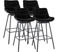 CLP Lot de 4 tabourets de Bar Weston avec Dossier, pivotement 180 degres avec Retour Automatique, Assise rembourree, Pied Metal Stable Couleur:Noir;Matériel:Velours