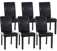 CLP Lot De 6 Chaises De Salle A Manger Ina en Similicuir I Assise Rembourrée I Chaise De Salon avec Pieds en Bois, Couleur:Noir, Couleur du Cadre:Brun foncé
