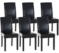 CLP Lot De 6 Chaises De Salle A Manger Ina en Similicuir I Assise Rembourrée I Chaise De Salon avec Pieds en Bois, Couleur:Marron, Couleur du Cadre:Noir