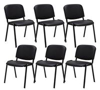 CLP Lot De 6 Chaises Visiteur Empilable Ken en Similicuir I Chaise De Récéption Confortable avec Dossier Pieds en Métal Robustes, Couleur:Noir