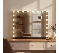 CLP Miroir de Maquillage Lumineux 80x60 cm Norlina, cosmetique Bluetooth USB, Miroir Hollywood Mural ou sur Pied, Couleur:Noir, Contenu du Set:avec Bluetooth