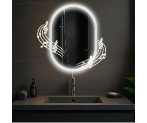 CLP Miroir de Salle de Bain Karishma 70x50 cm, Miroir de Salle de Bain antibuée, Miroir Mural éclairage LED, avec ou sans Bluetooth, Contenu du Set:avec Bluetooth