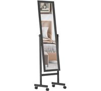 CLP Miroir Inclinable en Bois Yolanda ŕ roulettes - Miroir Élégant pour la Salle de Bain ou Chambre 150 x 45 cm - Couleur au Choix:, Couleur:Noir