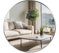 CLP Miroir Mural Elsie I Miroir Rond de différentes Tailles I Profondeur 3 cm, idéal pour Le Salon, la Chambre à Coucher ou la Salle de Bain, Couleur:Argent, Taille:L