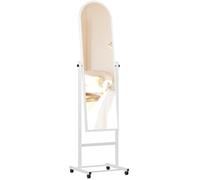 CLP Miroir sur Pied Evoir avec roulettes I Miroir Corps Entier avec Cadre métallique I Inclinable et pivotant à 360 degrés, Couleur:Blanc