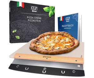 CLP Pierre À Pizza en Cordiérite avec Livre De Recettes I pour Four, Grill 38x30 CM I Seule Ou en Set avec Pelle À Pizza Et Coupeur, Contenu du Set:Pierre à Pizza+découpeur