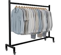 CLP Portant à roulettes réglable Gisborne, valet robuste en métal, avec roues en caoutchouc, design moderne pour couloir, Couleur:noir, Taille:150x38x120