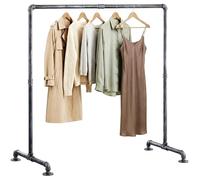 CLP Portant a Vetements Jersey Stable, autoportant, Largeur reglable, Barre en Metal Style Industriel, Porte-Manteaux, Couleur:Argent, Taille:150 cm