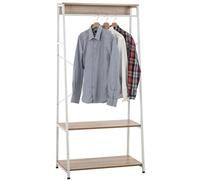 CLP Portant Luton avec 1 Barre et 2 étagères de rangement , Nature / Blanc