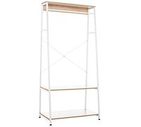 CLP Portant Luton en Bois et Métal I Garderobe Stable Avec Barre Et 2 Plateaux De Rangement I Porte-vêtements Spacieux Et Pratique, Couleur:nature/blanc