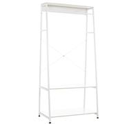 CLP Portant Luton en Bois et Métal I Garderobe Stable avec Barre Et 2 Plateaux De Rangement I Porte-vêtements Spacieux Et Pratique, Couleur:Blanc