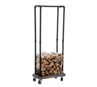 CLP Porte Bûches Forks en Métal I Support De Bois De Cheminée avec roulettes I Étagère Porte Bois De Cheminée sur roulettes, Couleur:Noir