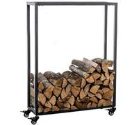 CLP Porte Bûches Moderne A Roulettes Hetta I Etagère Porte Bois De Chauffage En Métal I Rangement Pour Bois De Cheminée | Couleur noir Taille 25x60x100 cm
