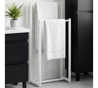 CLP Porte-Serviettes sans perçage Taunton, Support Serviettes de Bain autoportant en métal, Porte-Serviettes étroit 2 Barres Couleur Blanc