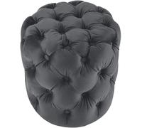 CLP Pouf Rond Velours, Drancy, capitonné à Boutons, Style Chesterfield, Tabouret pour Salon et Chambre, Couleur:Gris foncé, Taille:M