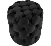 CLP Pouf Rond Velours, Drancy, capitonné à Boutons, Style Chesterfield, Tabouret pour Salon et Chambre, Couleur:Noir, Taille:M