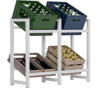 CLP Présentoir pour caisses de Boissons en métal Stack, Robuste et Peu encombrant pour caisses de Boissons, Couleur:Blanc, Taille:75x91x31 cm