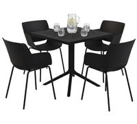 CLP Salon de Jardin Lirra Resistant aux intemperies, 4 chaises, Table Carree, Ensemble Repas 5 Pieces pour Jardin, terrasse et Balcon | Couleur Noir