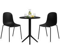CLP Salon de Jardin Torin Resistant aux intemperies, 2 chaises empilables et Table Ronde 60 cm, Ensemble 2 Places pour Balcon terrasse et Jardin, Couleur:Noir