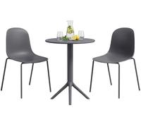 CLP Salon de Jardin Torin Resistant aux intemperies, 2 chaises empilables et Table Ronde 60 cm, Ensemble 2 Places pour Balcon terrasse et Jardin, Couleur:Gris foncé
