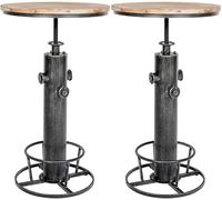 CLP Set de 2 Tables Hautes Ruhr I Tables de Bar réglables en Hauteur avec Repose-Pieds I Piétements de Table en métal et Plateaux de Table en Bois de pin, Couleur:Argent Antique