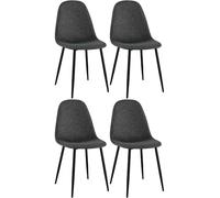 CLP Lot de 4 Chaises de Salle à Manger Napier – Assise matelassée, Pieds métal, Noir, Tissu